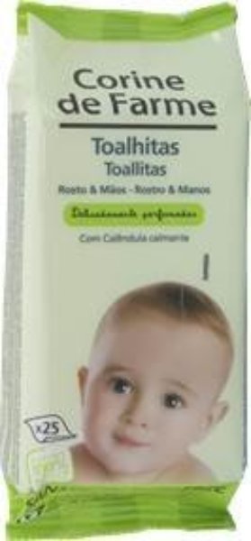 Imagem de Toalhitas Bebé rosto e mãos Corine De Farme 25Unid